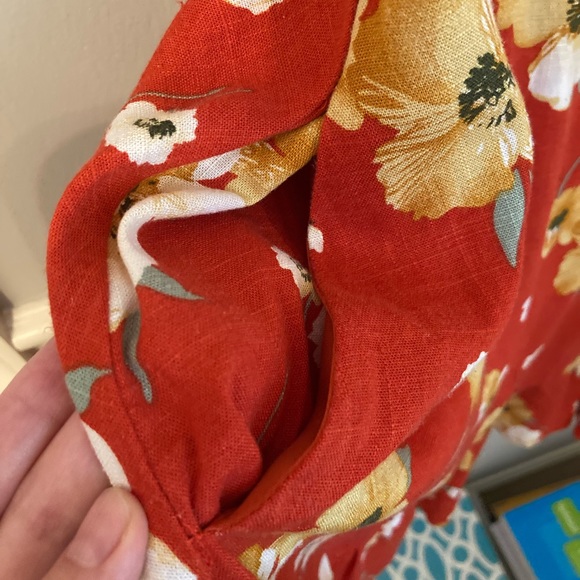 Red Floral Linen Mini Dress - Picture 7 of 14